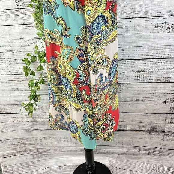 Robbie Bee Tunic Dress size 12 Pink Yellow Paisley Sheer A Line Lagenlook Boho - Picture 13 of 16